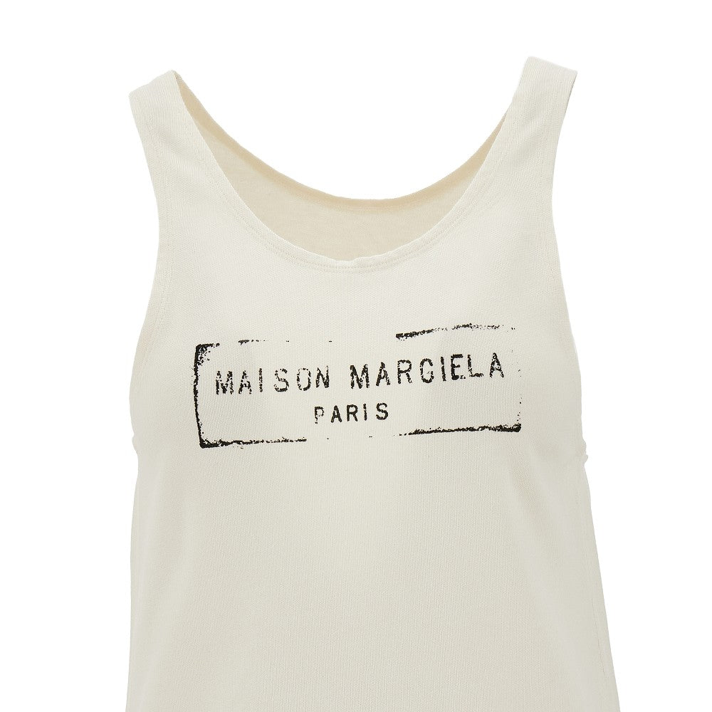 Logo print viscose and cotton tank top