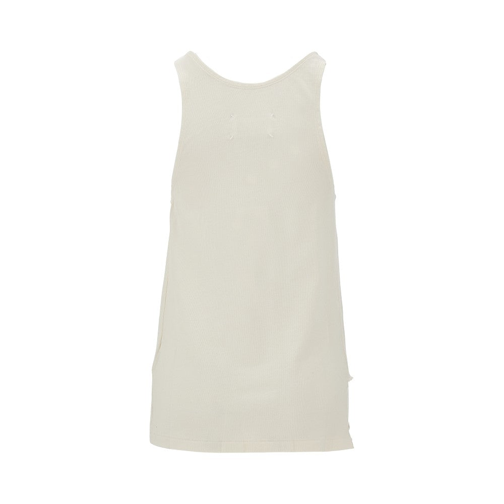 Logo print viscose and cotton tank top