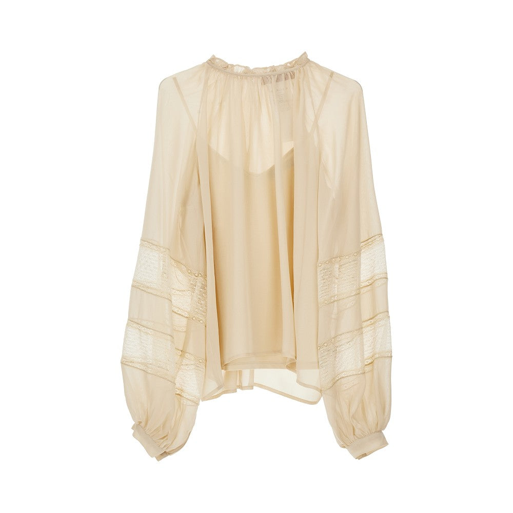 Blusa in chiffon con inserti in pizzo