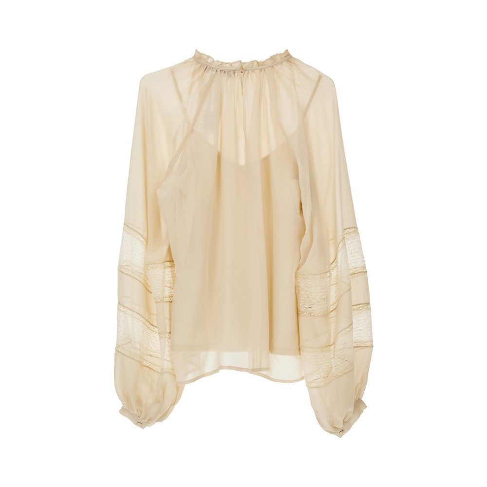 Blusa in chiffon con inserti in pizzo