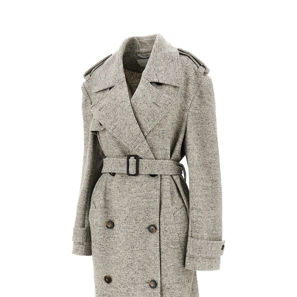 Wool and silk herringbone trench coat