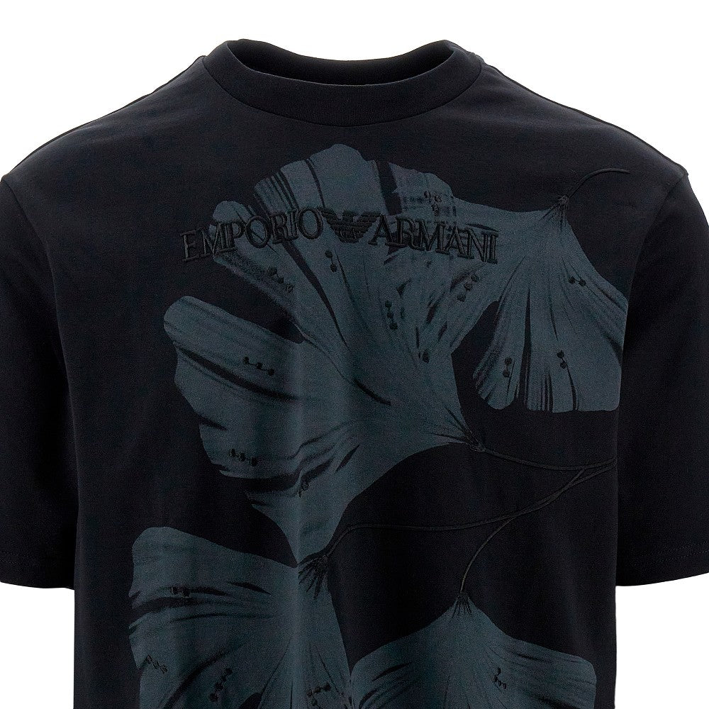 Embroidered and printed cotton T-shirt