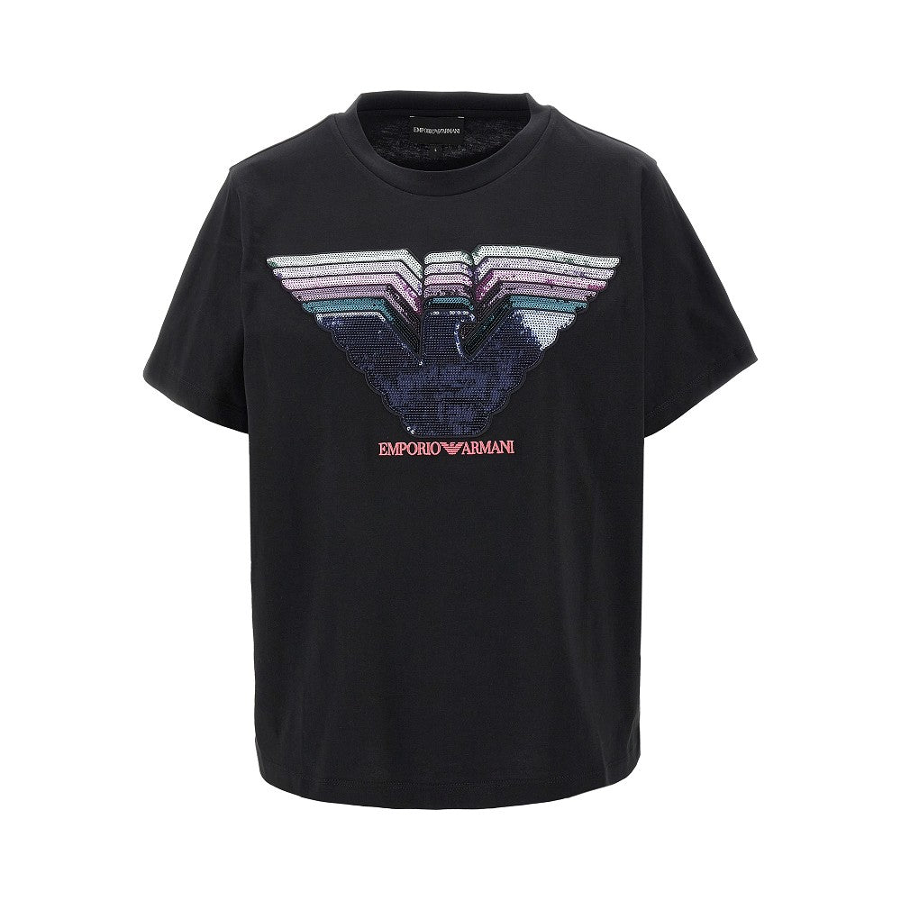 T-shirt con logo in paillettes