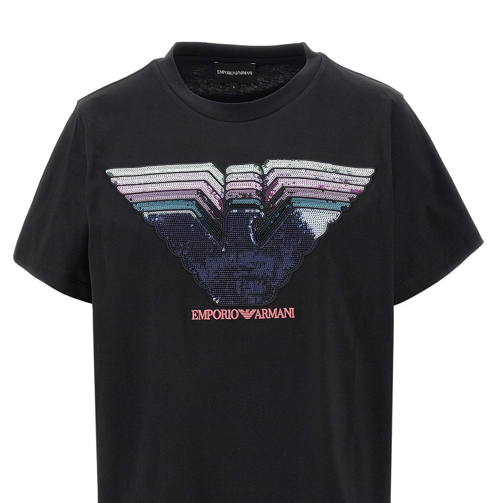 T-shirt con logo in paillettes