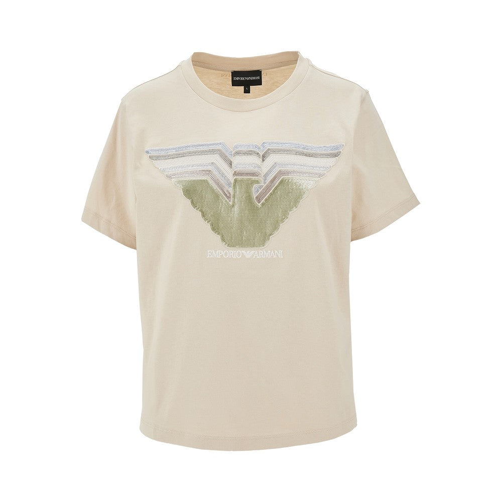 T-shirt con logo in paillettes