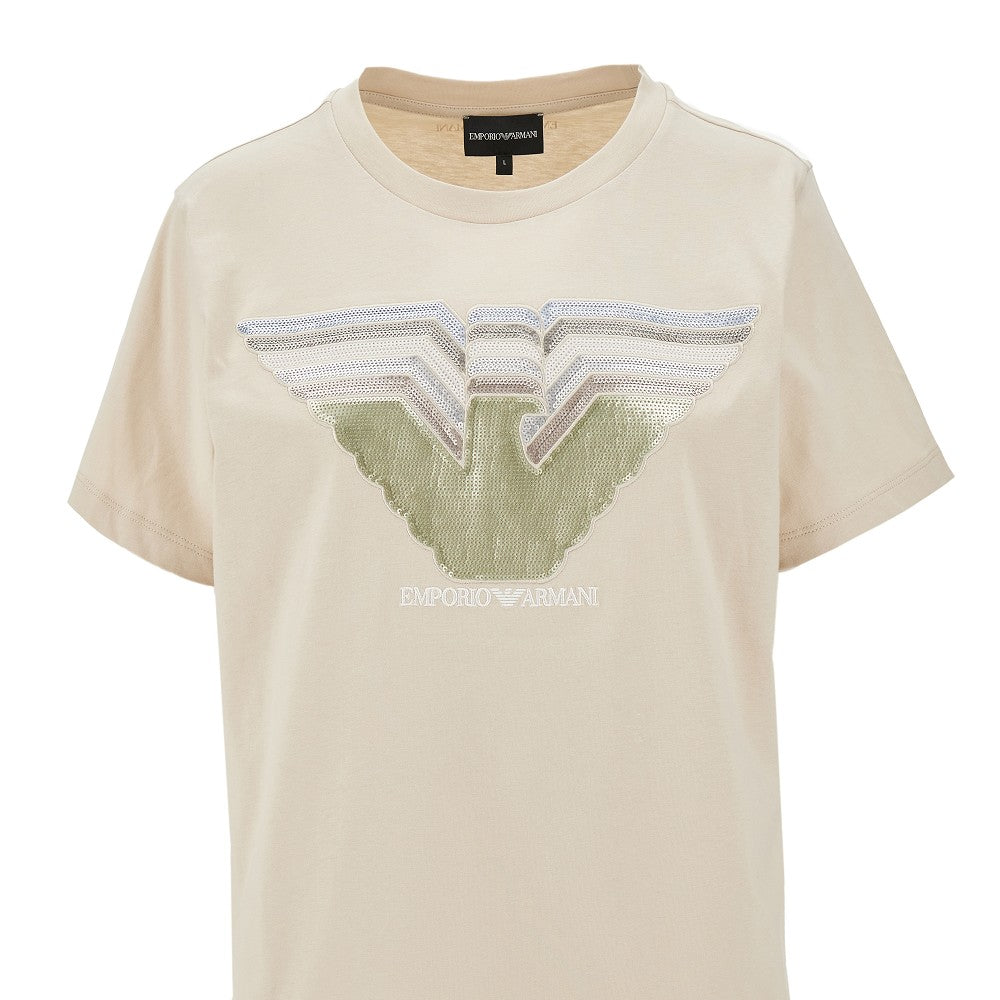 T-shirt con logo in paillettes
