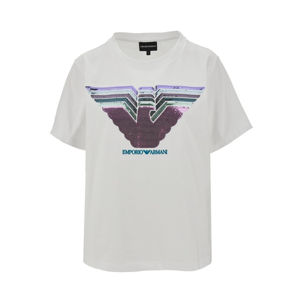 T-shirt con logo in paillettes