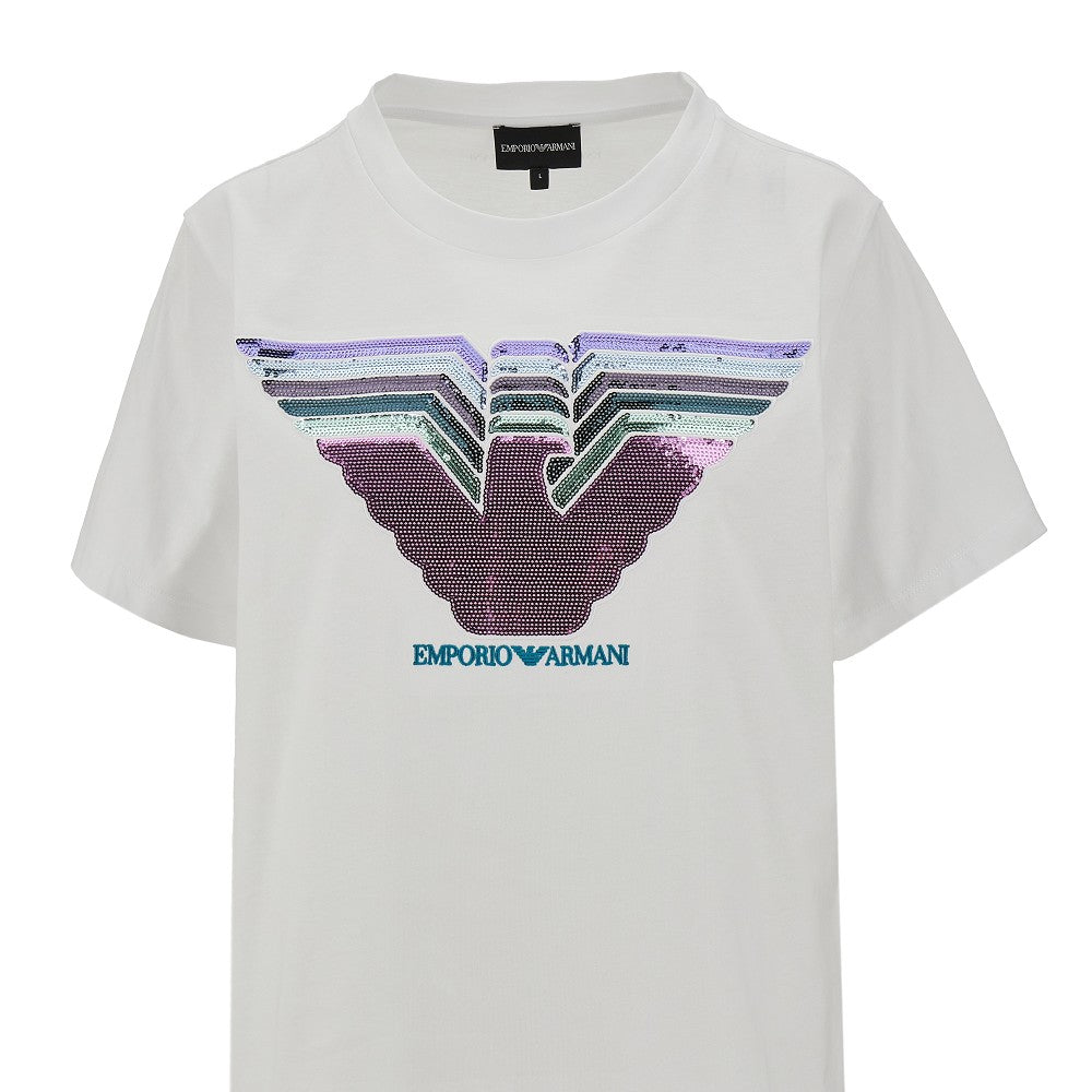 T-shirt con logo in paillettes