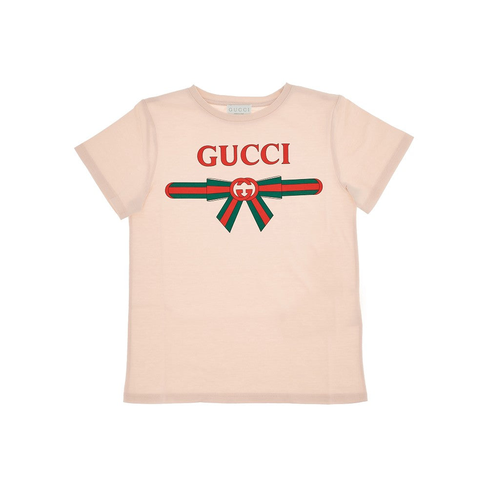 T-shirt con stampa fiocco Web e logo