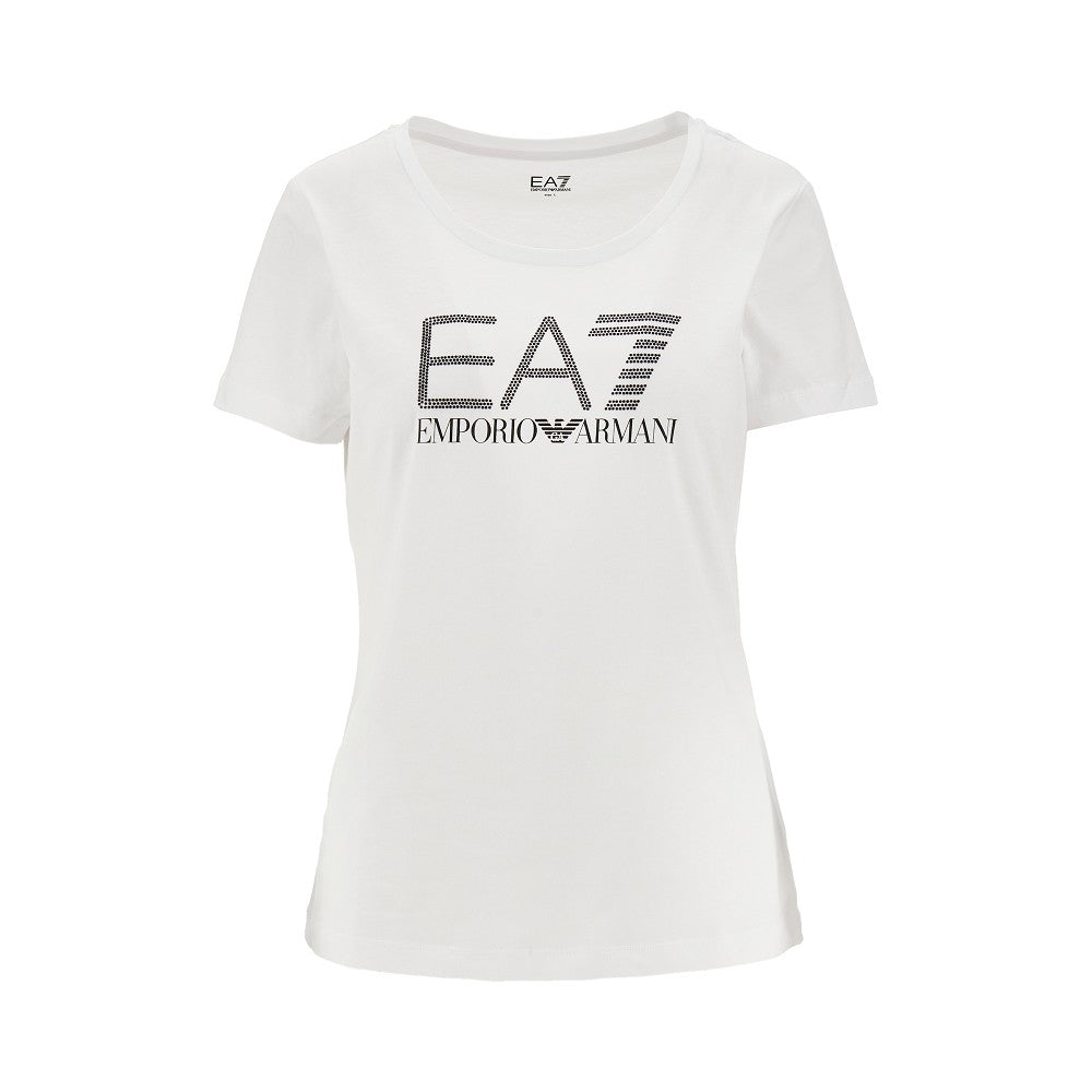 T-shirt in jersey con logo strass