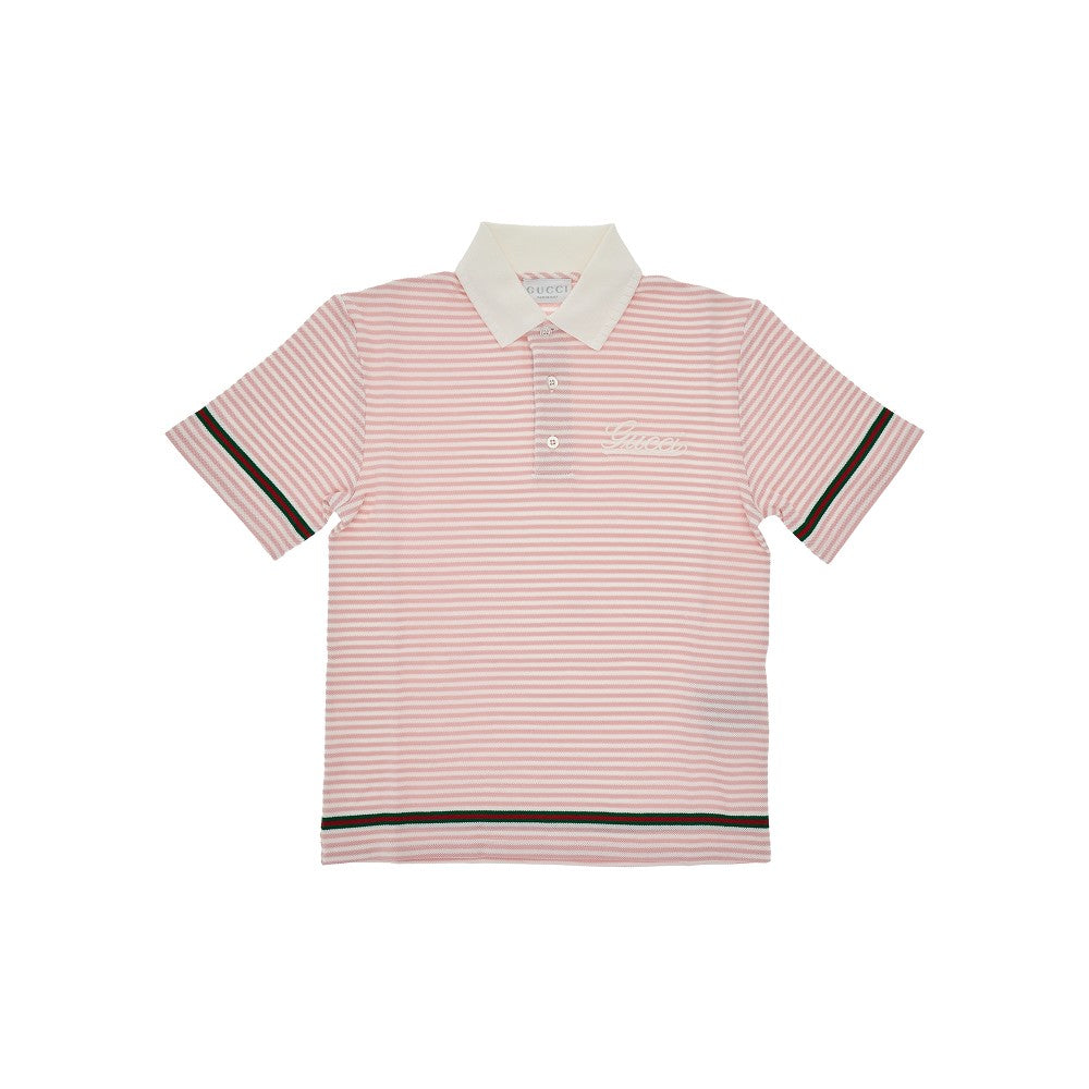 Polo in piquet a righe con logo ricamato