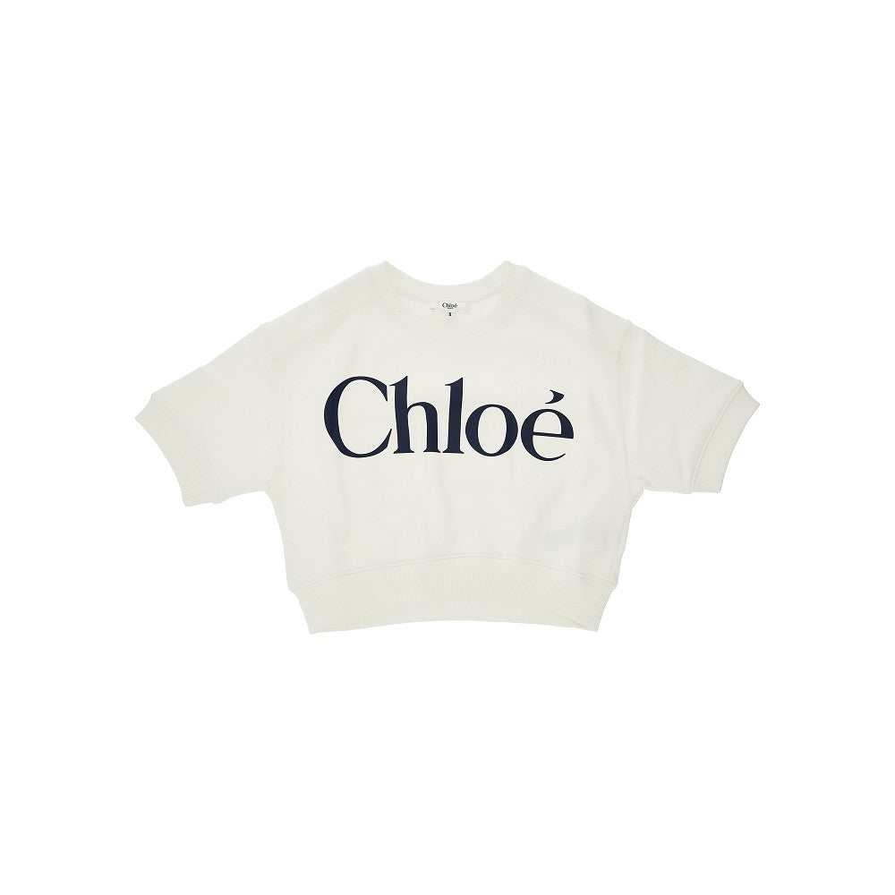 Short-sleeved cropped sweatshirt with logo