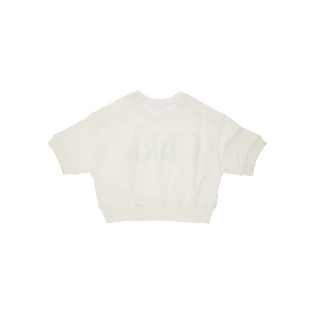 Short-sleeved cropped sweatshirt with logo