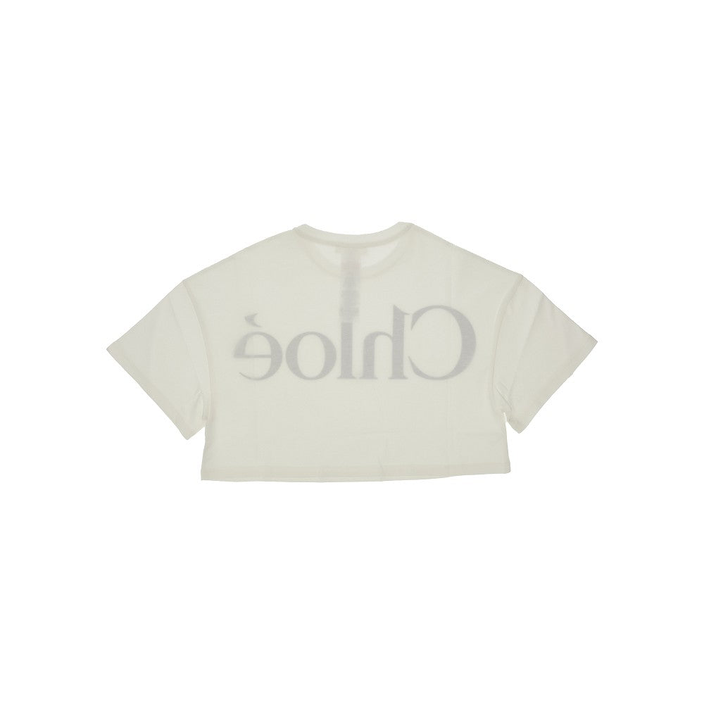 T-shirt cropped con stampa logo