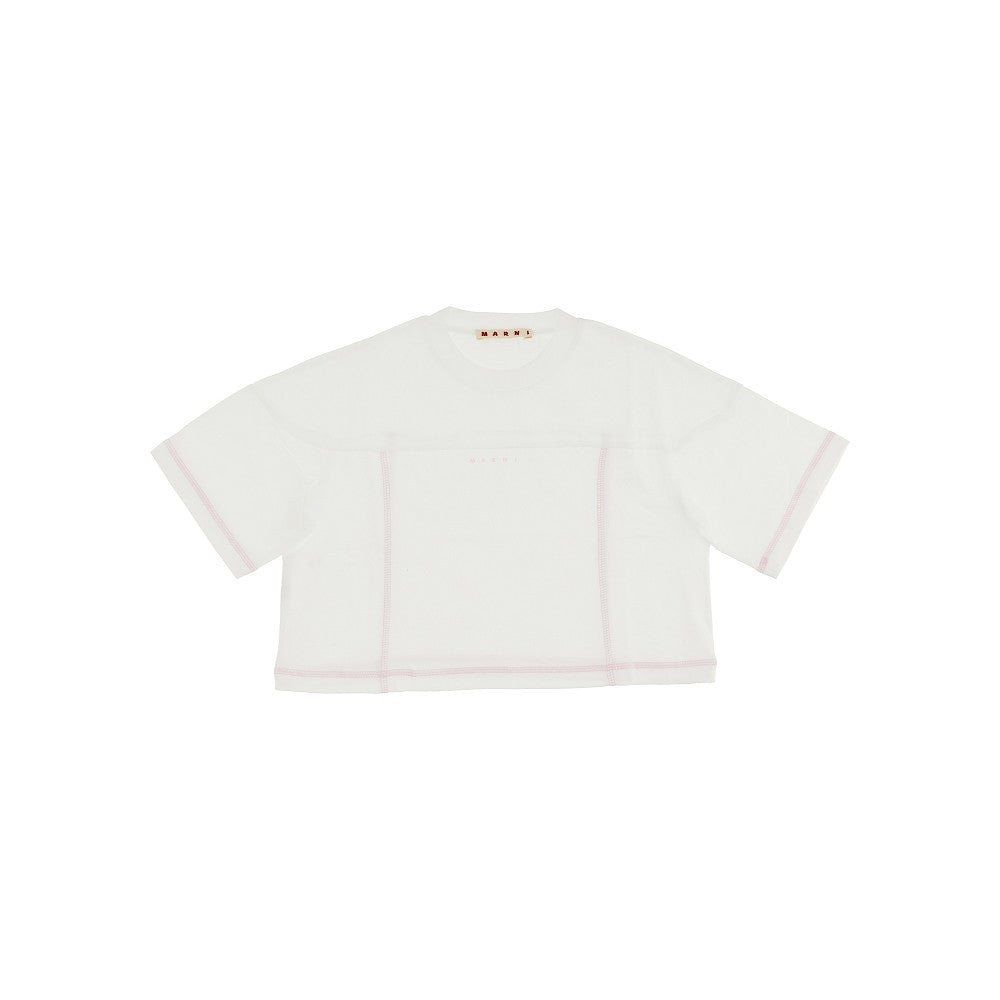 Cropped t-shirt with contrasting stitchings