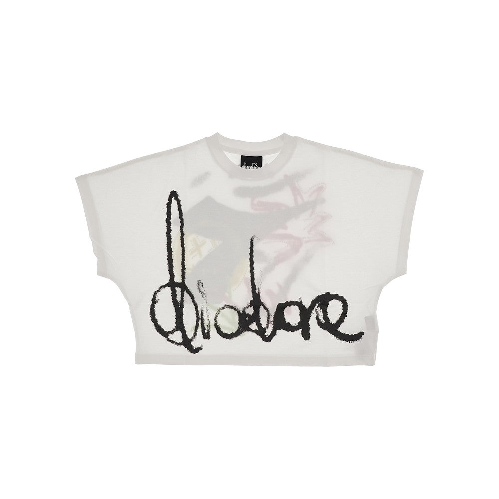 T-shirt cropped stampa graffiti