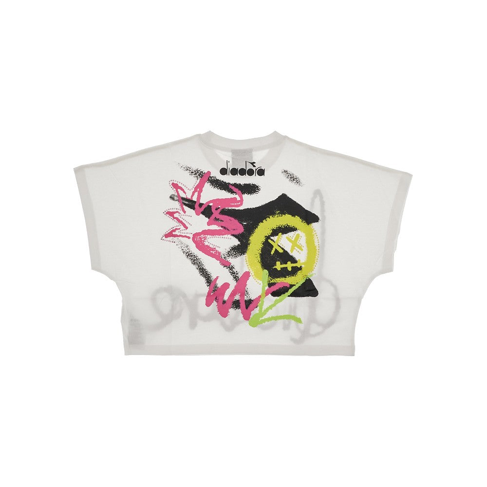 T-shirt cropped stampa graffiti