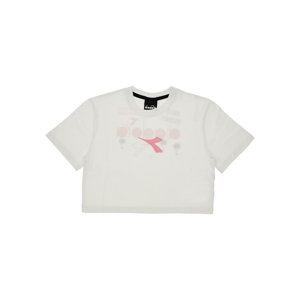 T-shirt cropped con stampa floccata