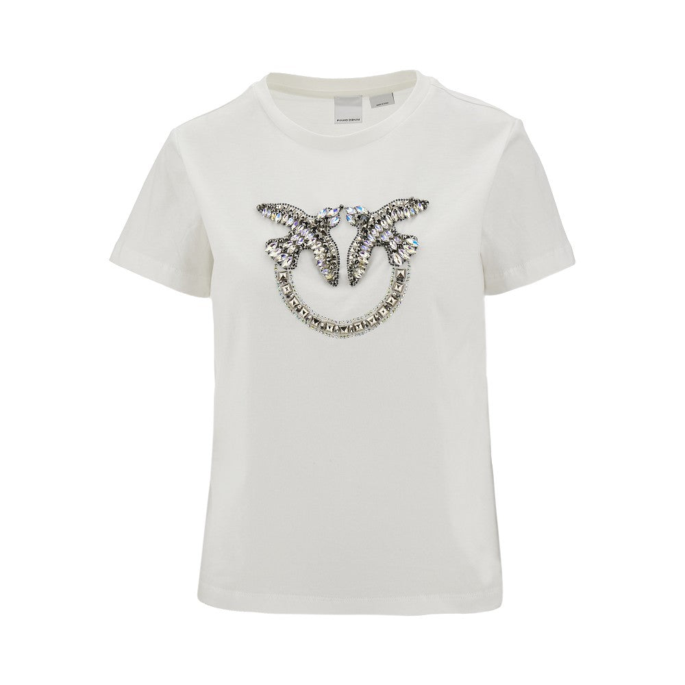T-shirt con logo Love Birds in cristalli