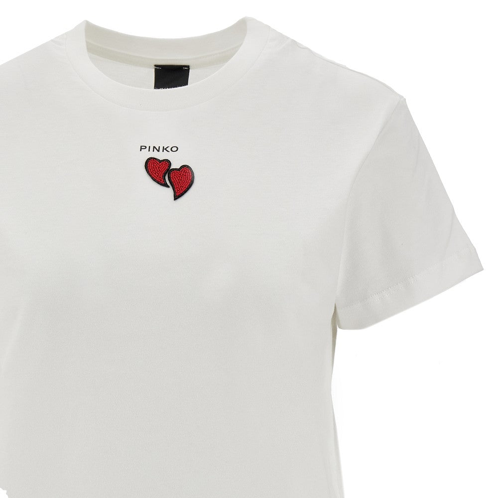 T-shirt con cuori in perline
