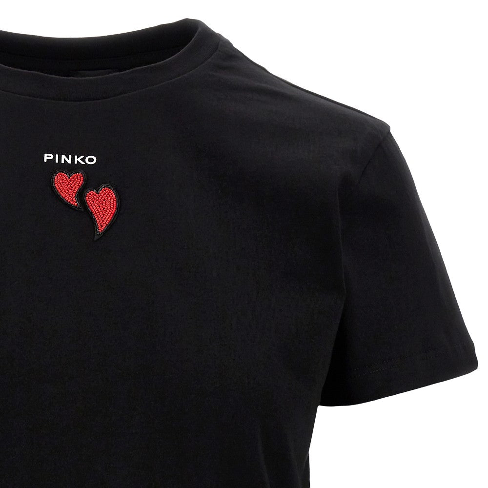 T-shirt con cuori in perline