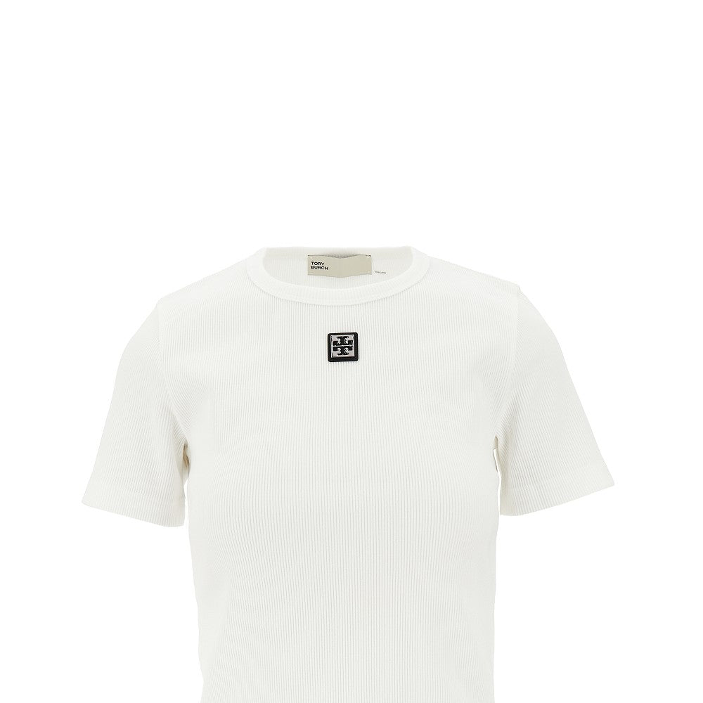 T-shirt a costine con dettaglio Doppia T