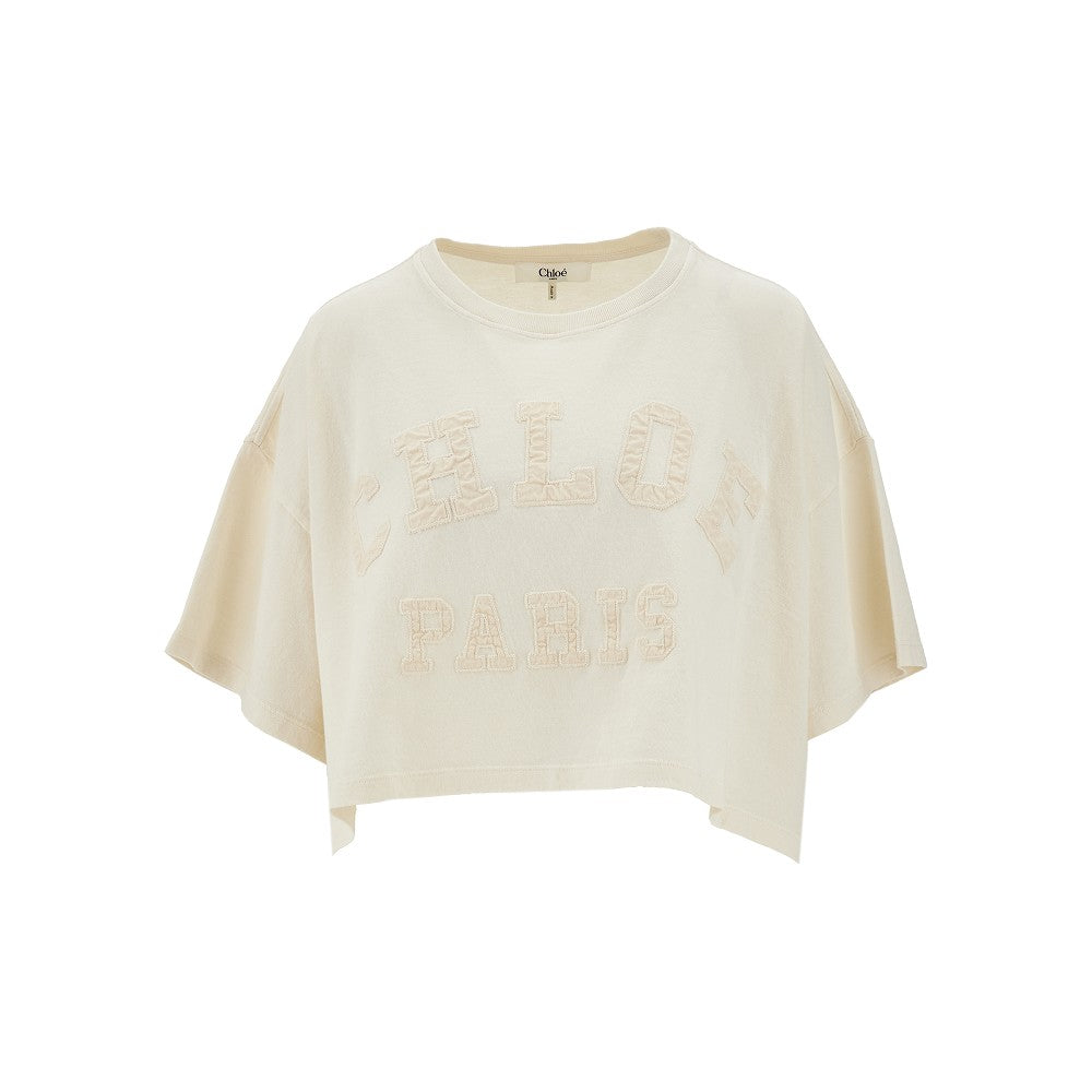T-shirt cropped con patch logo