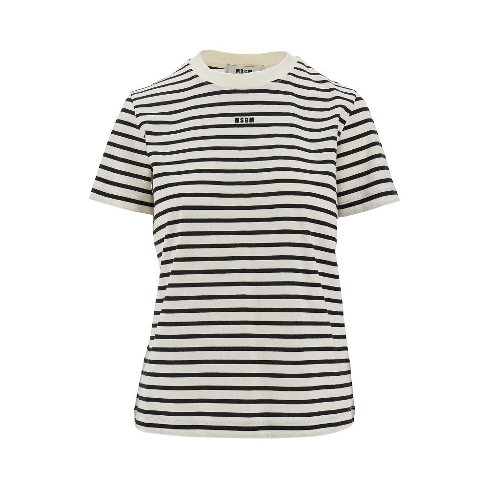 T-shirt a righe con logo ricamato