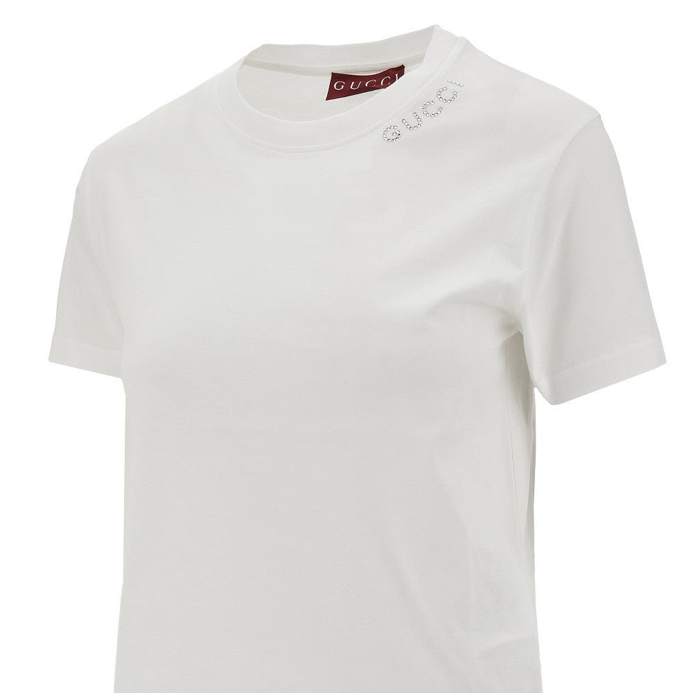T-shirt con logo in strass