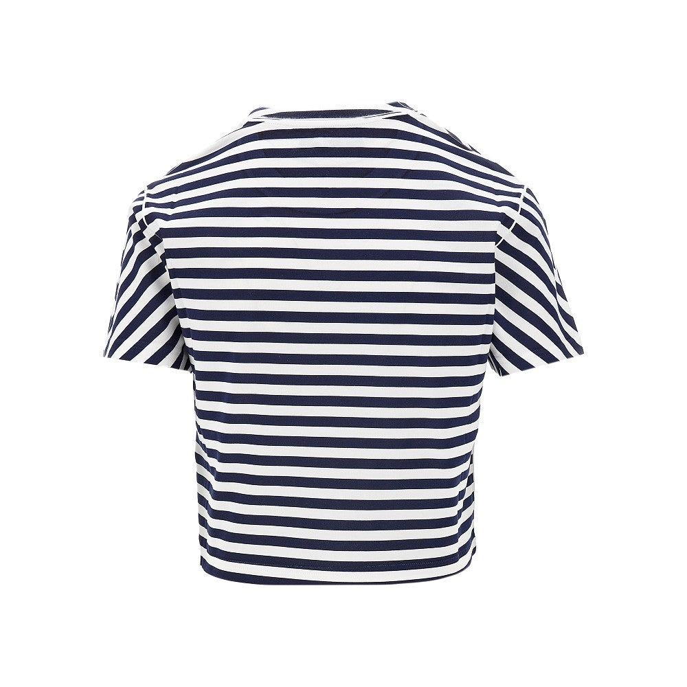T-shirt cropped a righe con stampa logo