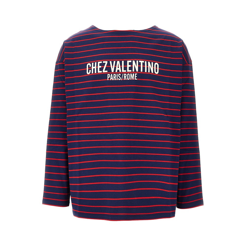 'Chez Valentino' print striped T-shirt