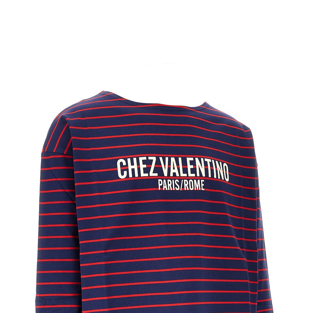'Chez Valentino' print striped T-shirt