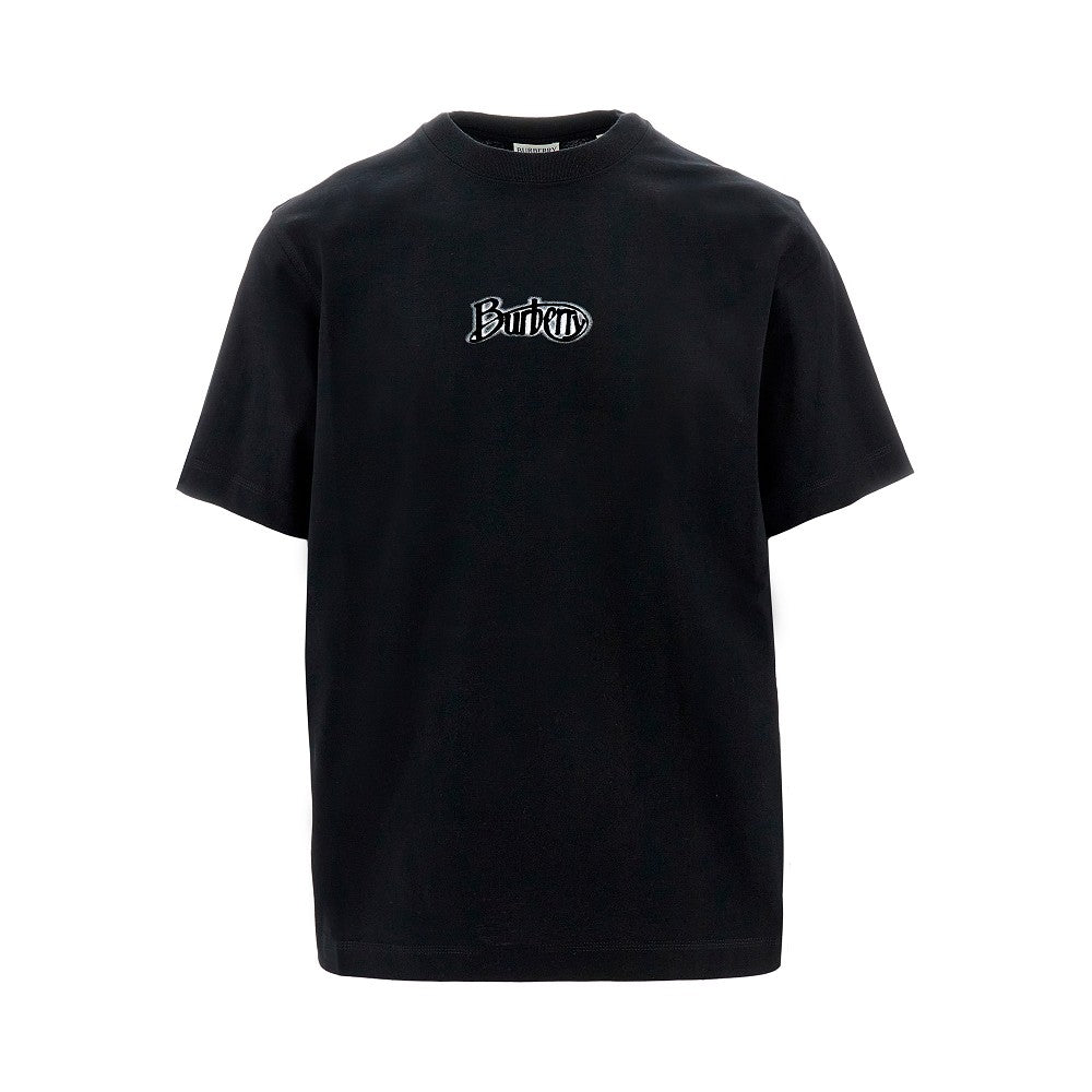 T-shirt con stampa logo floccata