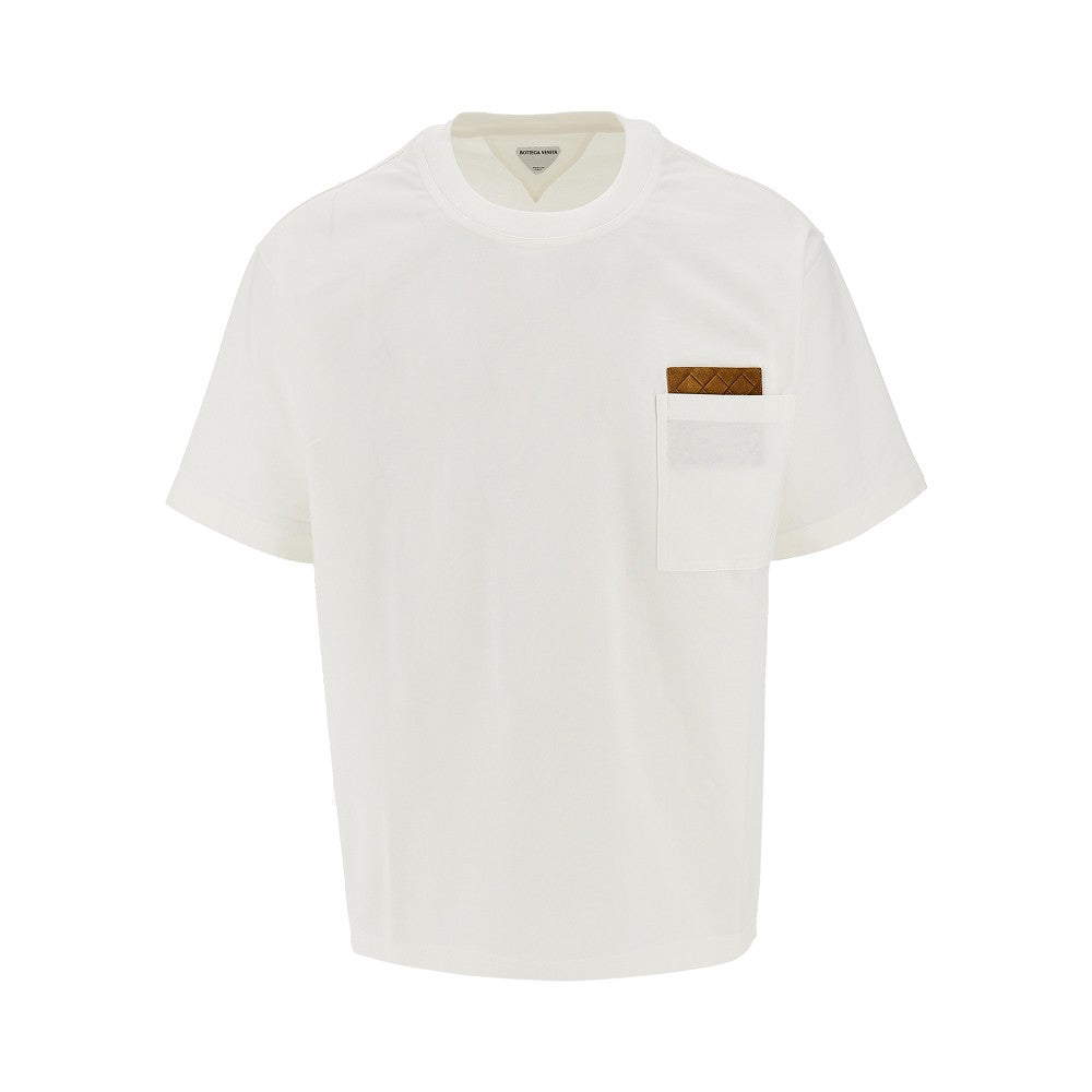 T-shirt in cotone Pima con patch in suede