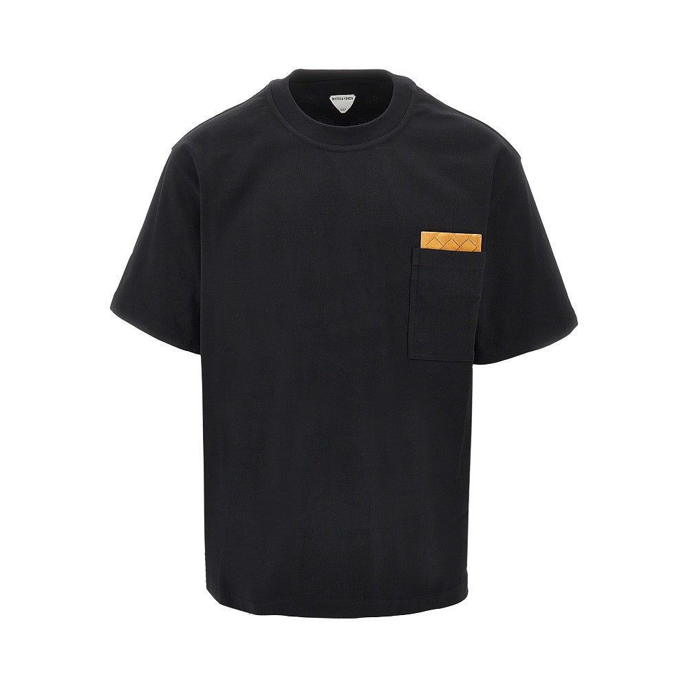 T-shirt in cotone Pima con patch in suede