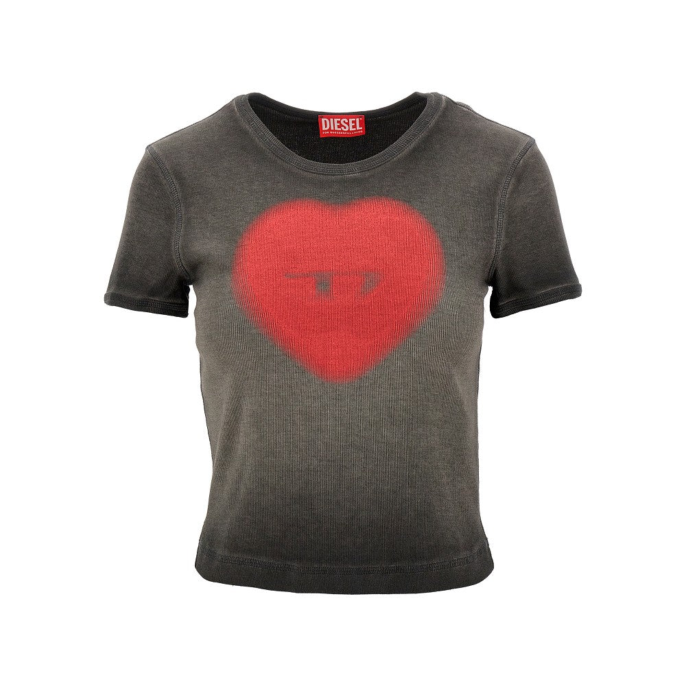 T-shirt a costine con stampa cuore