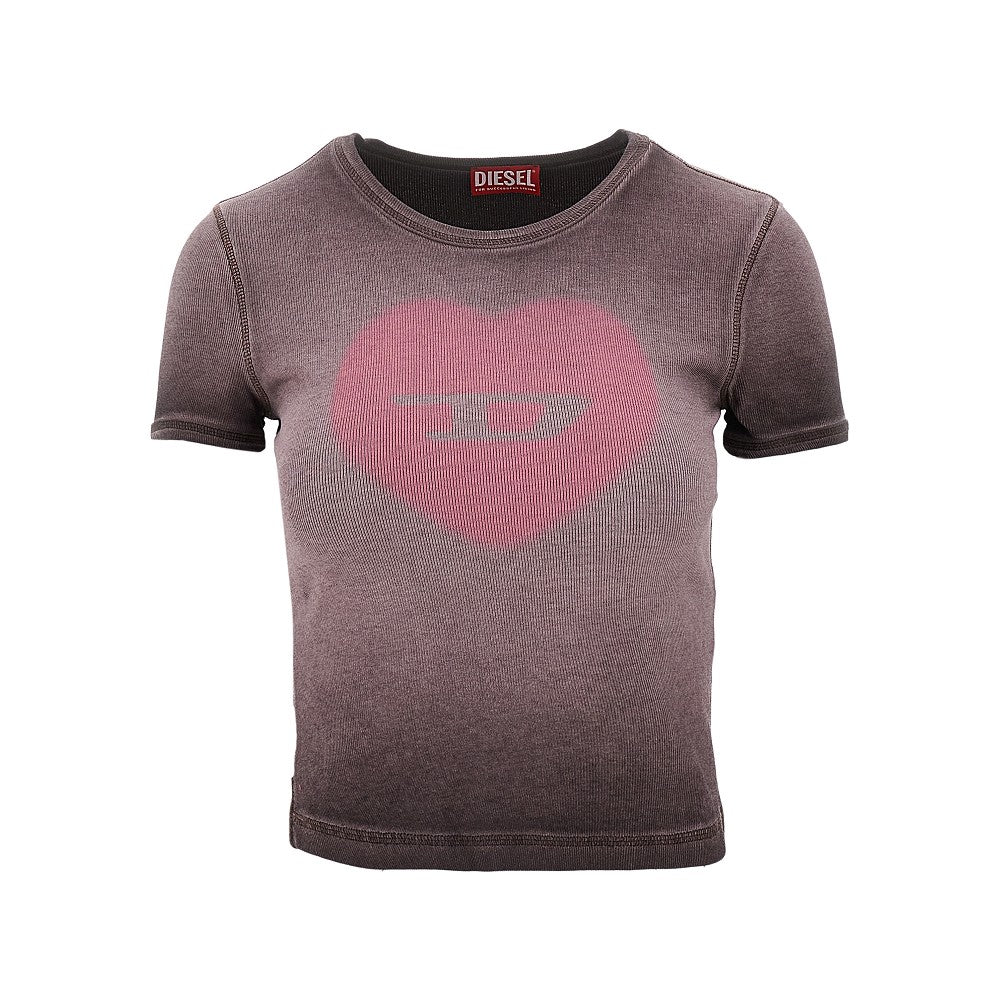 T-shirt a costine con stampa cuore