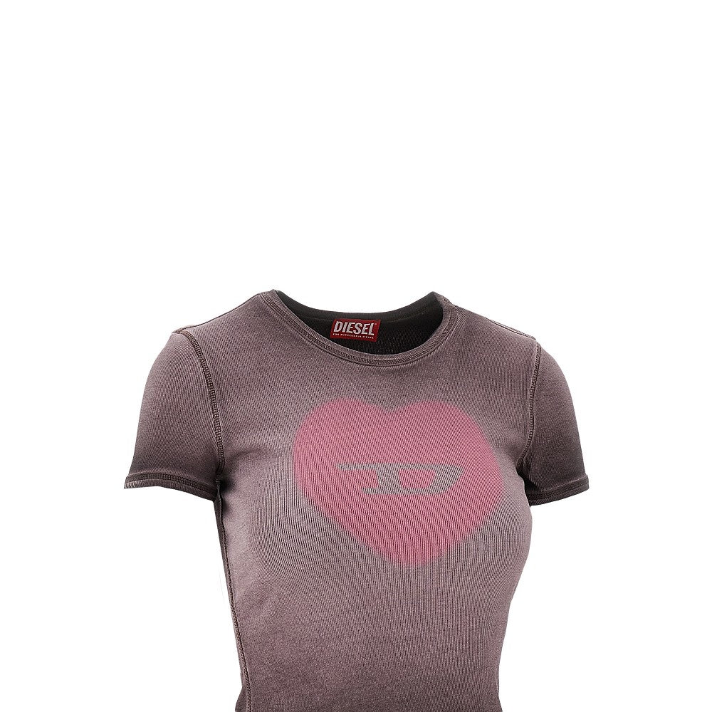 T-shirt a costine con stampa cuore