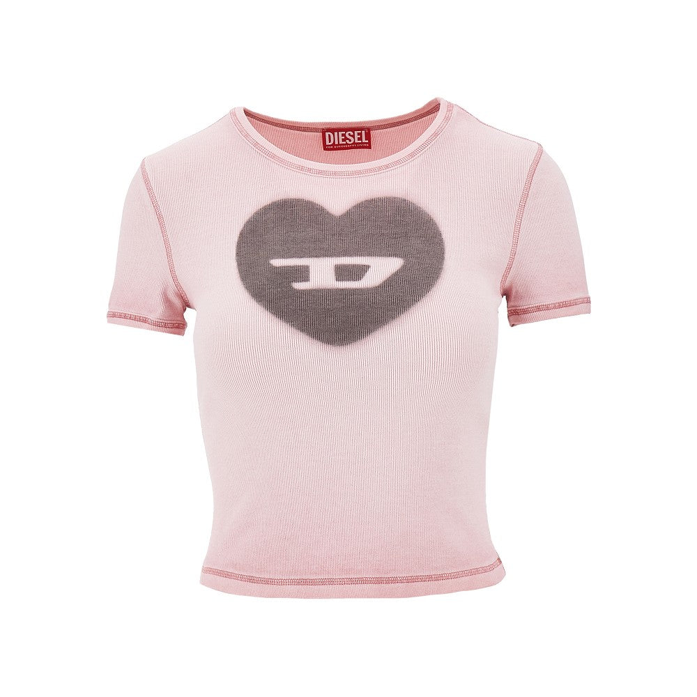 T-shirt a costine con stampa cuore