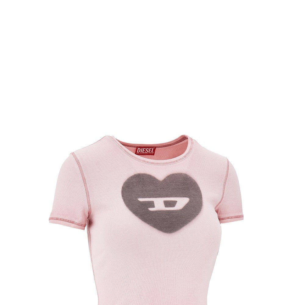 T-shirt a costine con stampa cuore
