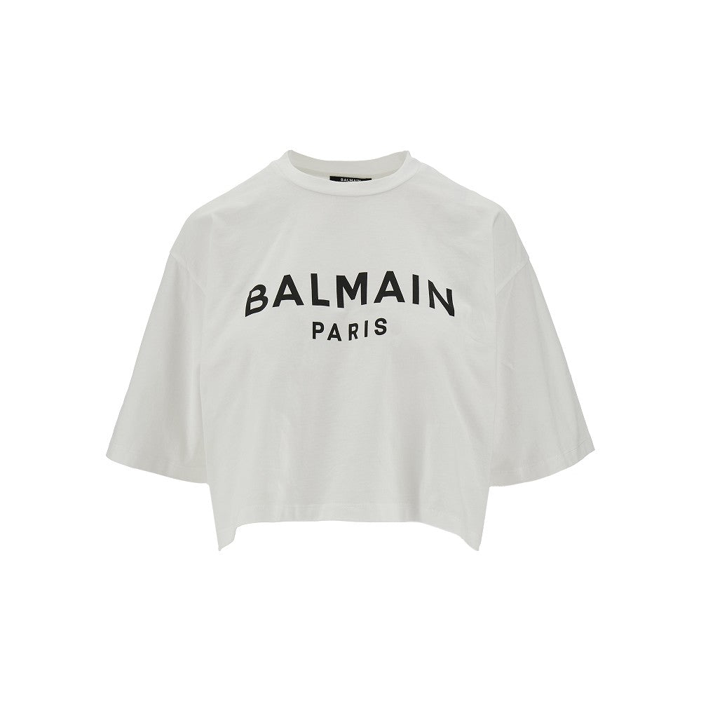 T-shirt cropped con stampa logo
