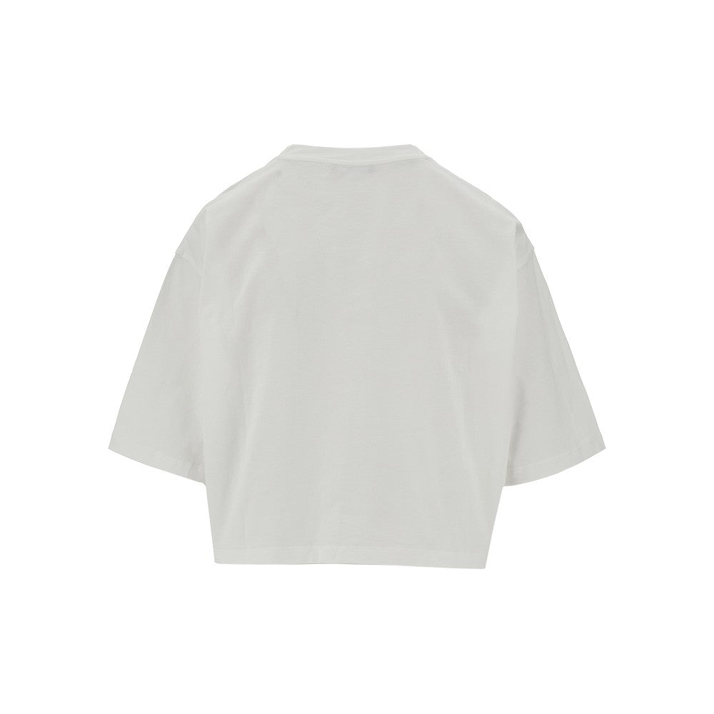T-shirt cropped con stampa logo
