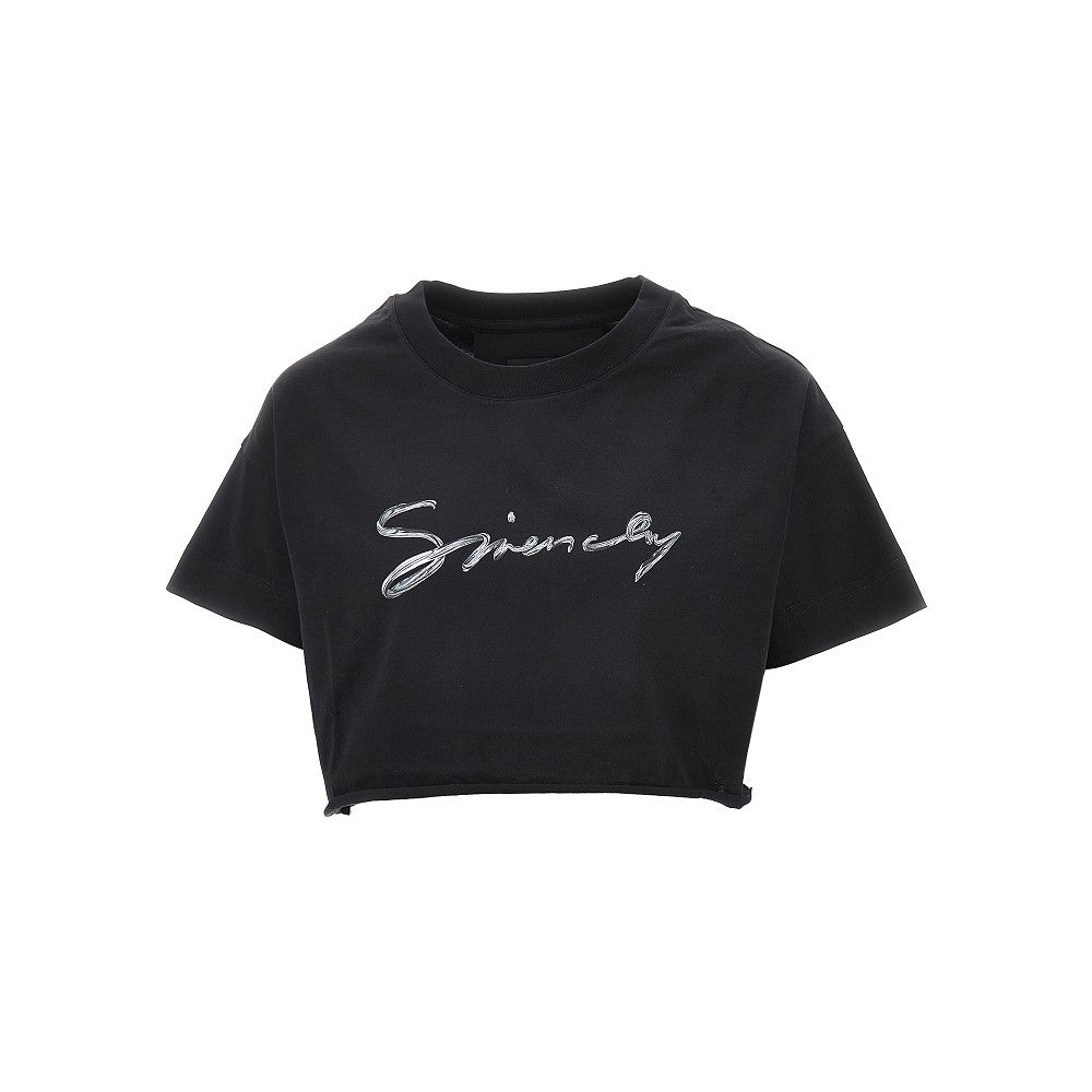 T-shirt cropped con stampa logo