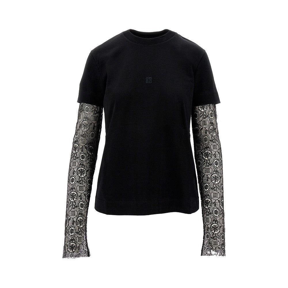 T-shirt in cotone con maniche in pizzo