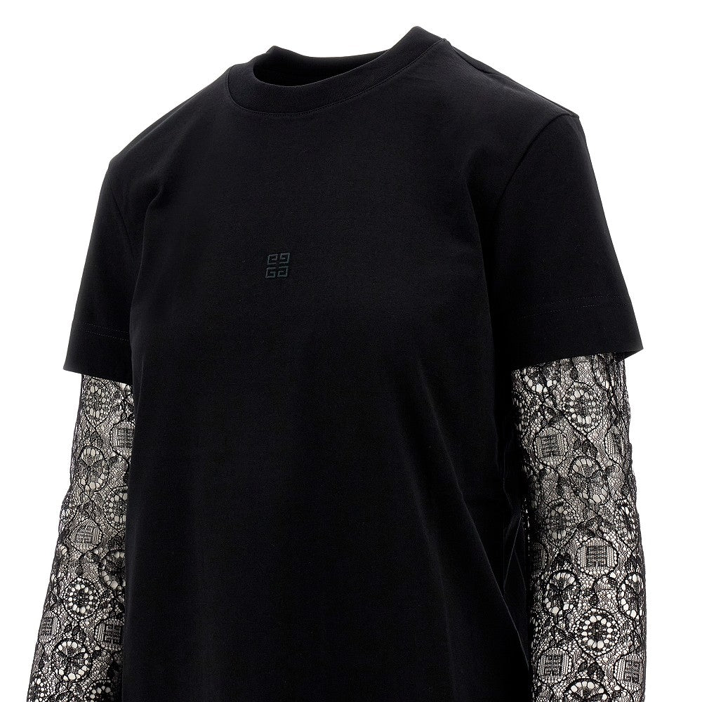 T-shirt in cotone con maniche in pizzo