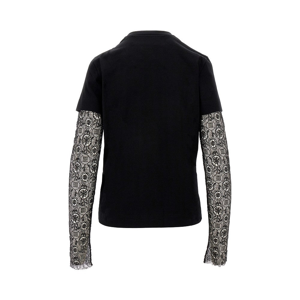 T-shirt in cotone con maniche in pizzo