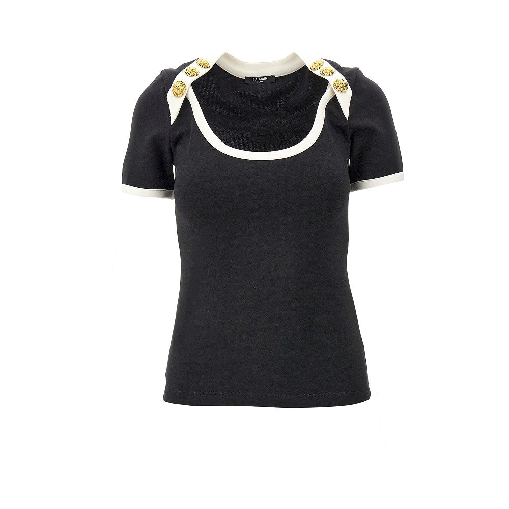 Stretch jersey T-shirt with buttons