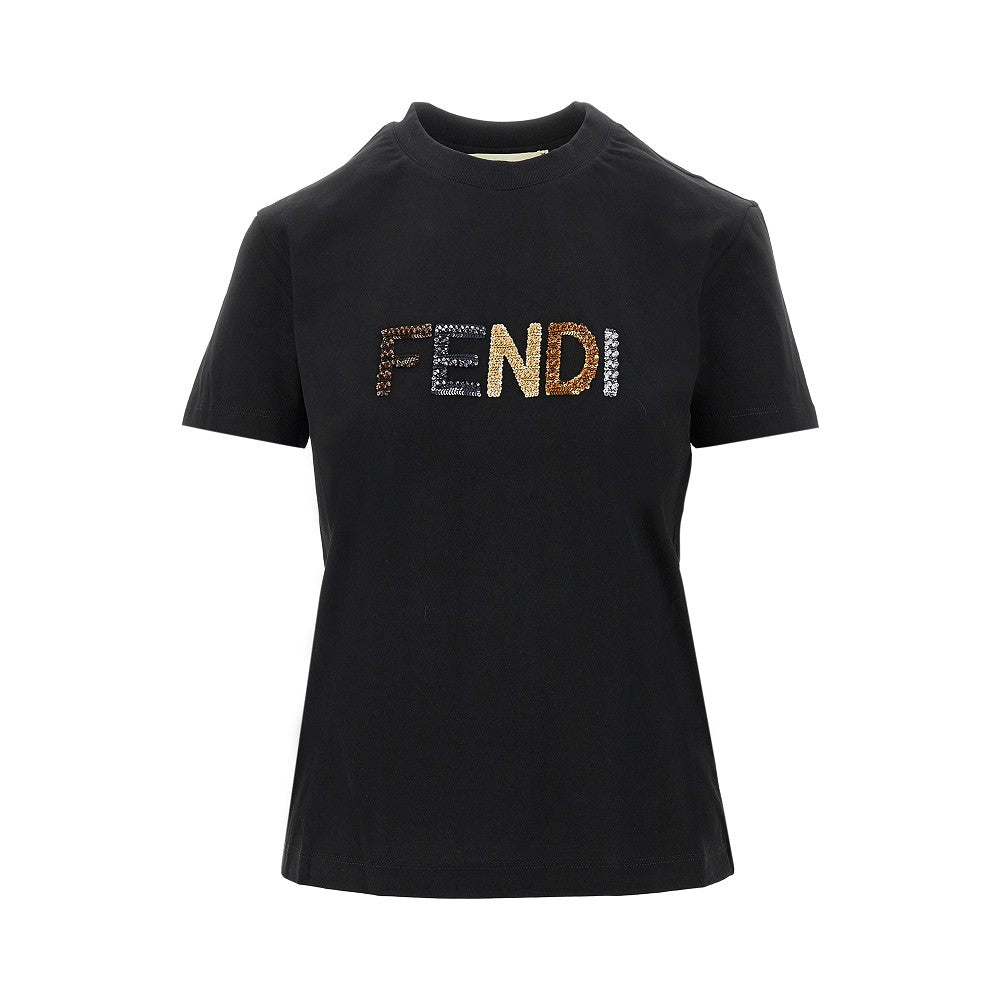 T-shirt con logo in paillettes