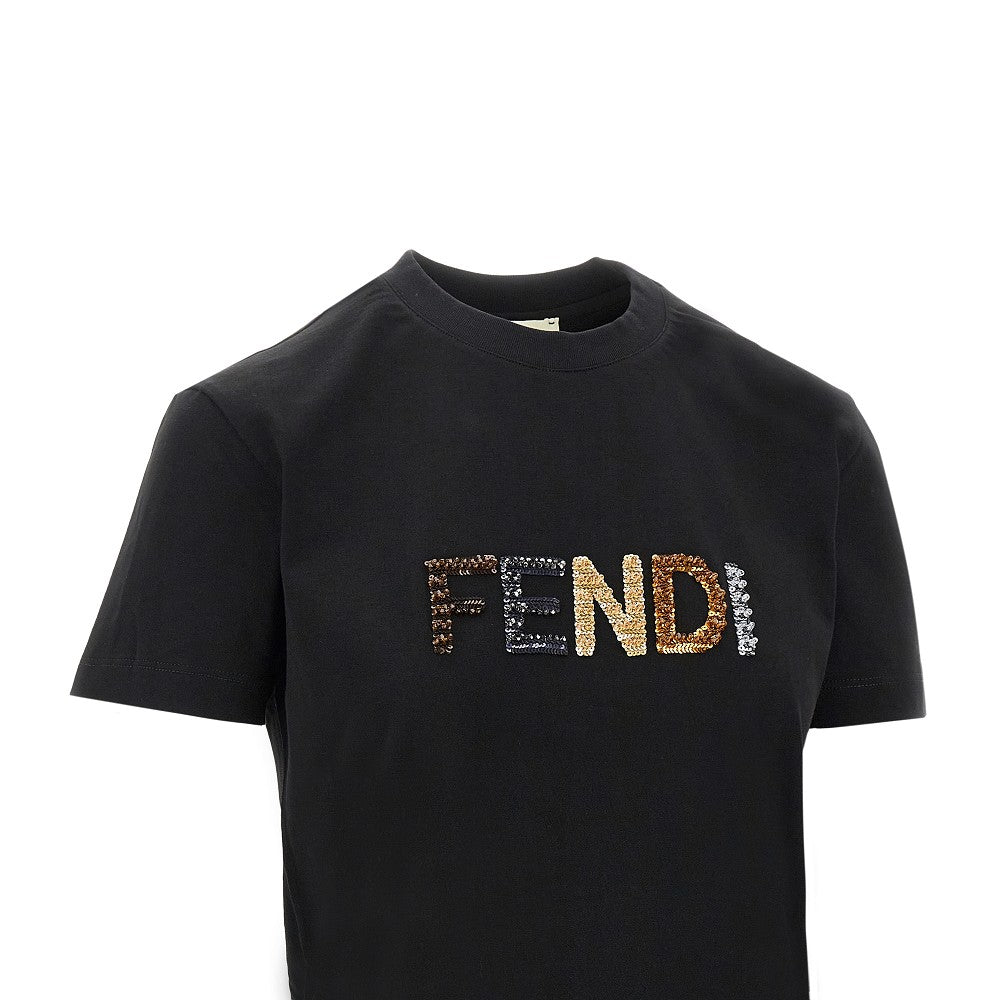 T-shirt con logo in paillettes