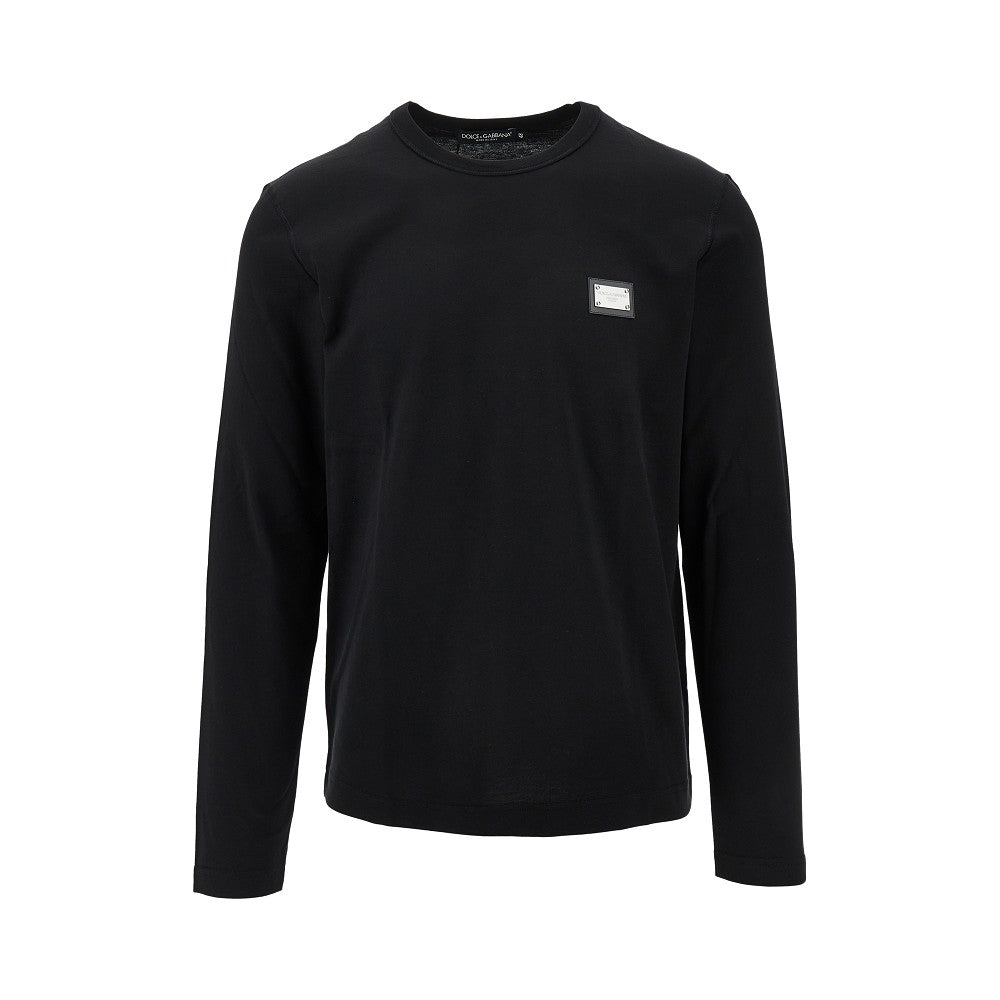 Long-sleeved T-shirt with logo plate